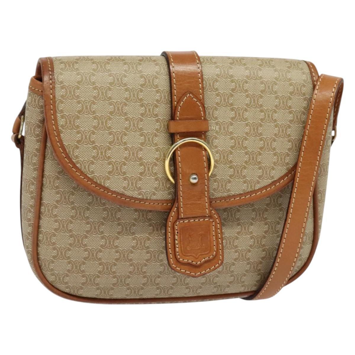 Celine Macadam Canvas Shoulder Bag Pvc Beige Gold Auth 141702